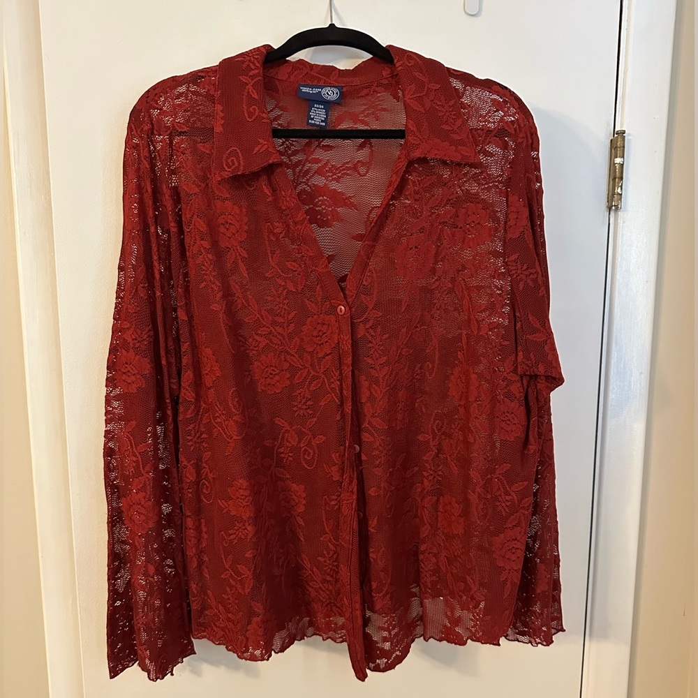 Burgundy lace button up top